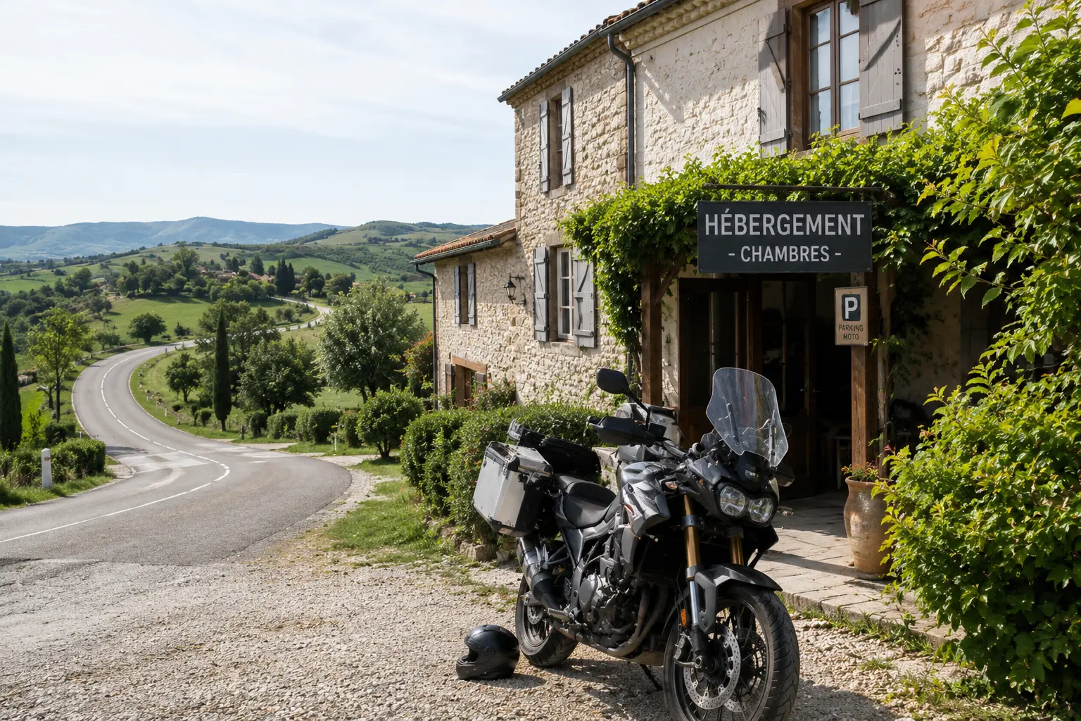 hébergement moto proche routes campagne road trip Bivo Moto